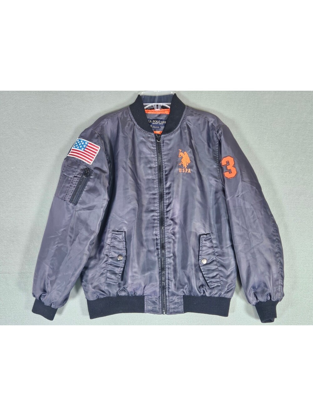 US Polo Assn Boys Gray MA-1 Utility Bomber Jacket Size 14/16